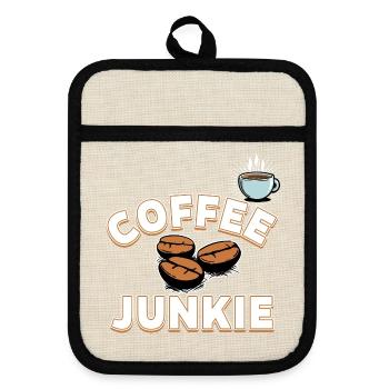 Coffee Junkie - Kaffeebohnen und Tasse - Topflappen mit Gummirückseite - Leinen/Schwarz  - Vorne