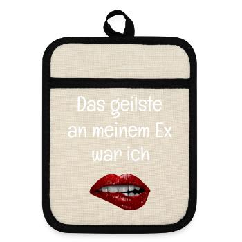 Das geilste an meinem Ex war ich - Rote Lippen - Topflappen mit Gummirückseite - Leinen/Schwarz  - Vorne