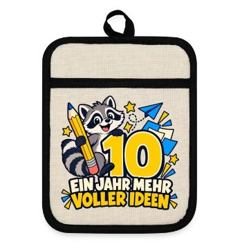 10 Geburtstag – Ein Jahr mehr, voller Ideen - Topflappen mit Gummirückseite - Leinen/Schwarz  - Vorne