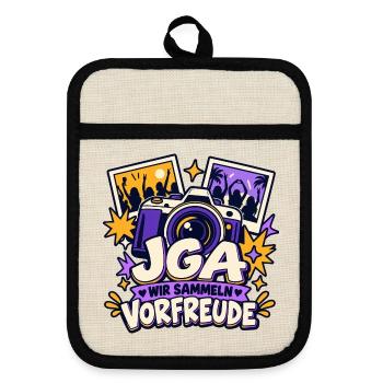 JGA – Wir sammeln Vorfreude - Topflappen mit Gummirückseite - Leinen/Schwarz  - Vorne