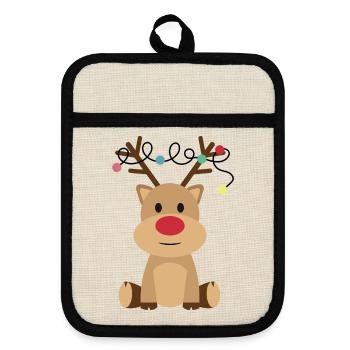 Süßer Weihnachtselch - Topflappen mit Gummirückseite - Leinen/Schwarz  - Vorne