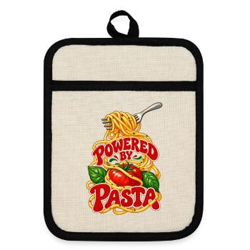 Powered by Pasta: Italienisches Essen - Topflappen mit Gummirückseite - Leinen/Schwarz  - Vorne