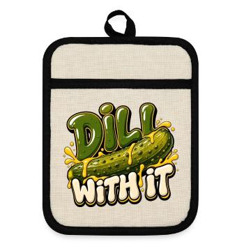 Dill with It: Gurken-Humor - Topflappen mit Gummirückseite - Leinen/Schwarz  - Vorne