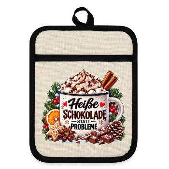 Heiße Schokolade statt Probleme - Topflappen mit Gummirückseite - Leinen/Schwarz  - Vorne