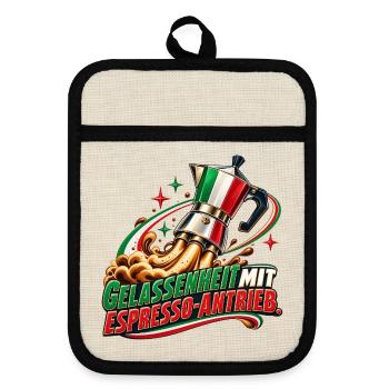 Gelassenheit mit Espresso-Antrieb - Topflappen mit Gummirückseite - Leinen/Schwarz  - Vorne
