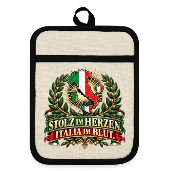 Stolz im Herzen. Italia im Blut. - Topflappen mit Gummirückseite - Leinen/Schwarz  - Vorne