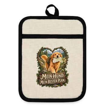 Mein Hund. Mein bester Plan. - Topflappen mit Gummirückseite - Leinen/Schwarz  - Vorne