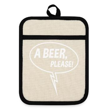 Ein Bier, bitte! (Sprechblase, Trinken, Down W) - Topflappen mit Gummirückseite - Leinen/Schwarz  - Vorne