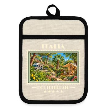 Italien Portoferraio Camping Vintage Reisemarke - Topflappen mit Gummirückseite - Leinen/Schwarz  - Vorne