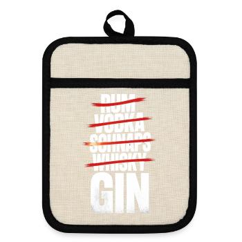 Kuki's Fine Spirit – Nur GIN Statement Shirt - Topflappen mit Gummirückseite - Leinen/Schwarz  - Vorne