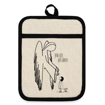 You Are Not Alone – Schutzengel Statement - Topflappen mit Gummirückseite - Leinen/Schwarz  - Vorne