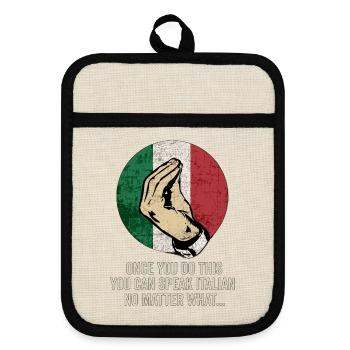Italienisches Gebets-Meme-Tee - Topflappen mit Gummirückseite - Leinen/Schwarz  - Vorne