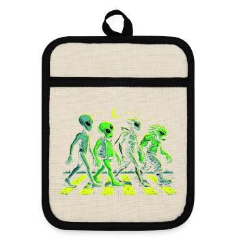 Alien Gang Neon Retro Science Fiction - Topflappen mit Gummirückseite - Leinen/Schwarz  - Vorne