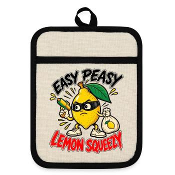 Easy Peasy Lemon Squeezy – Freche Zitrone - Topflappen mit Gummirückseite - Leinen/Schwarz  - Vorne