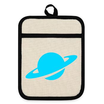 Blauer Ringplanet - Topflappen mit Gummirückseite - Leinen/Schwarz  - Vorne
