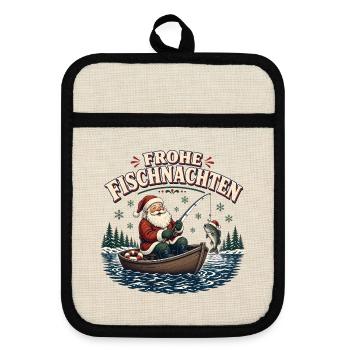 Frohe Fischnacht Weihnachtsfischer - Topflappen mit Gummirückseite - Leinen/Schwarz  - Vorne