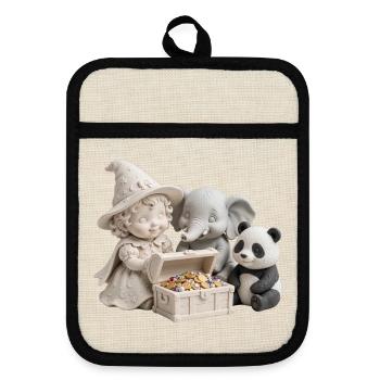 Verspieltes Schatz-Trio - Topflappen mit Gummirückseite - Leinen/Schwarz  - Vorne