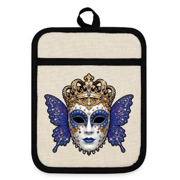 Corona Azul de Carnaval - Topflappen mit Gummirückseite - Leinen/Schwarz  - Vorne