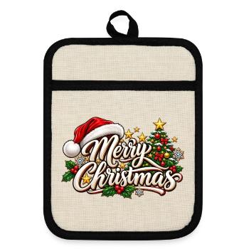 Frohe Weihnachten Ornament-Schrift - Topflappen mit Gummirückseite - Leinen/Schwarz  - Vorne