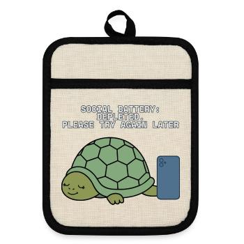 Soziale Batterie erschöpfte introvertierte Schildkröte - Topflappen mit Gummirückseite - Leinen/Schwarz  - Vorne