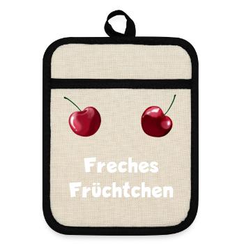 Freches Früchtchen - Zwei Kirschen Busen - Topflappen mit Gummirückseite - Leinen/Schwarz  - Vorne