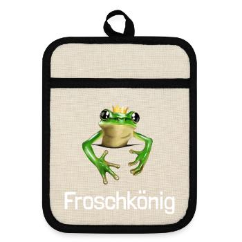 Froschkönig - Frosch mit Krone für Ihn - Topflappen mit Gummirückseite - Leinen/Schwarz  - Vorne