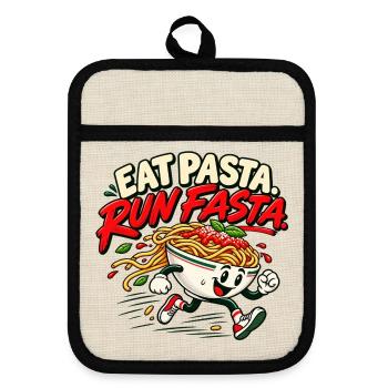 Pasta essen, schneller laufen - Topflappen mit Gummirückseite - Leinen/Schwarz  - Vorne