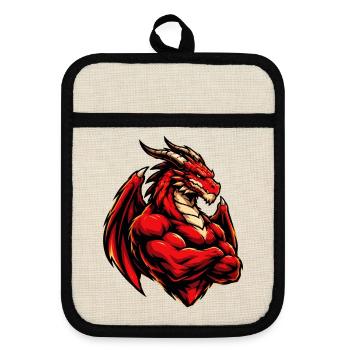 Feuerdrache Kraftbild - Topflappen mit Gummirückseite - Leinen/Schwarz  - Vorne