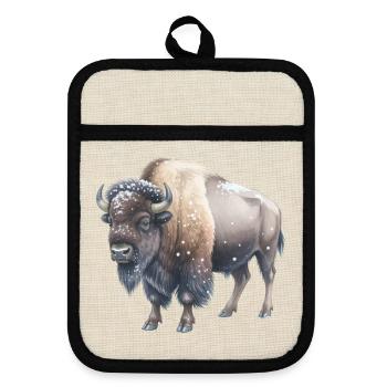 Europäische Bisons im Winter - Topflappen mit Gummirückseite - Leinen/Schwarz  - Vorne