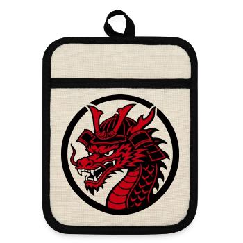 Samurai-Drache – Traditioneller japanischer Krieger - Topflappen mit Gummirückseite - Leinen/Schwarz  - Vorne