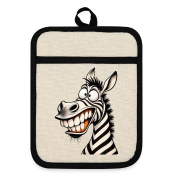 Lustige verrückte Zebra-Zeichentrick-Lächeln Tier-Humor-T-Shirt - Topflappen mit Gummirückseite - Leinen/Schwarz  - Vorne