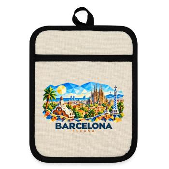 Barcelona - Espana - Spain - Spanien - spanisch - Topflappen mit Gummirückseite - Leinen/Schwarz  - Vorne