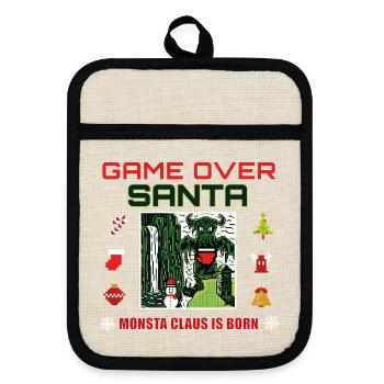 Game Over Santa Pixel Monster Claus - Topflappen mit Gummirückseite - Leinen/Schwarz  - Vorne