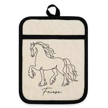 Friese Pferd Line Art Minimalistisch Elegant - Topflappen mit Gummirückseite - Leinen/Schwarz  - Vorne