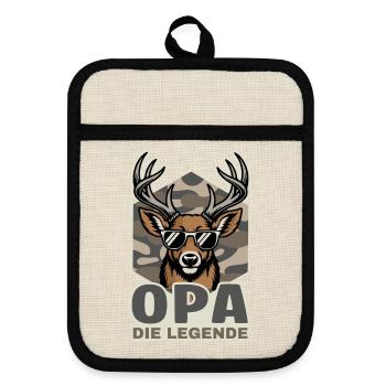 Opa die Legende Hirsch - Topflappen mit Gummirückseite - Leinen/Schwarz  - Vorne