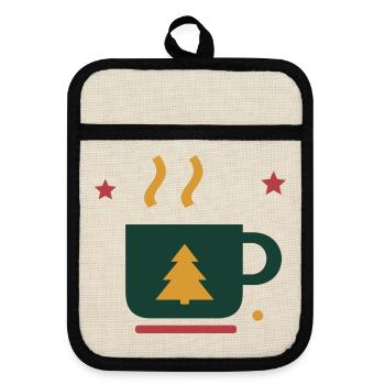 Winterkakao mit Tannenbaum – Adventsmotiv - Topflappen mit Gummirückseite - Leinen/Schwarz  - Vorne