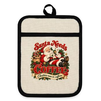 Santa Needs Coffee – Christmas Runs on Caffeine - Topflappen mit Gummirückseite - Leinen/Schwarz  - Vorne