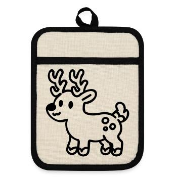 Niedliches Feiertags-Rentier Weihnachts Hirsch SVG - Topflappen mit Gummirückseite - Leinen/Schwarz  - Vorne