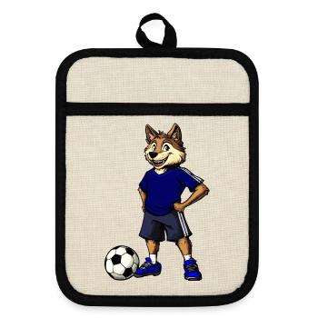 Fussball Wolf Blau - Topflappen mit Gummirückseite - Leinen/Schwarz  - Vorne