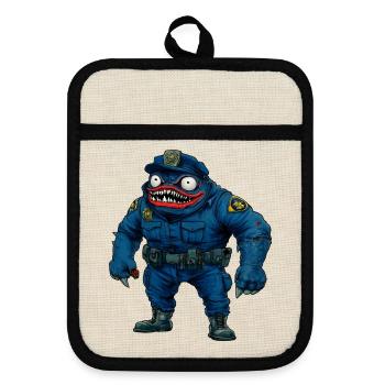 Monster Polizei / Halloween Cop - Topflappen mit Gummirückseite - Leinen/Schwarz  - Vorne