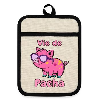 Leben von Pacha Pig Glam - Topflappen mit Gummirückseite - Leinen/Schwarz  - Vorne