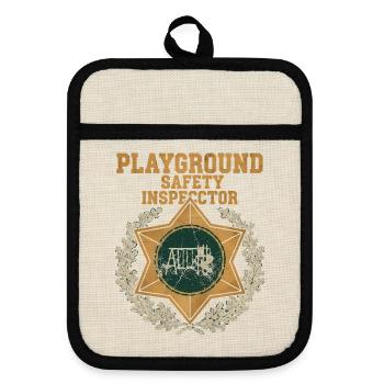Spielplatz Sicherheitsinspektor Abzeichen - Topflappen mit Gummirückseite - Leinen/Schwarz  - Vorne