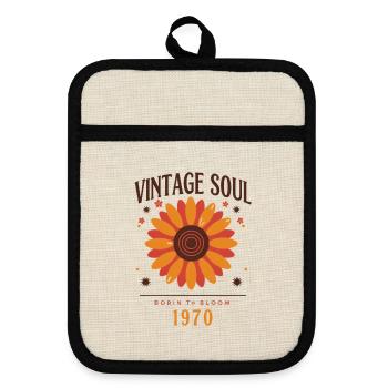 Vintage Soul Blume 1970 - Topflappen mit Gummirückseite - Leinen/Schwarz  - Vorne