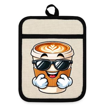 Cooler Cartoon Kaffee Cappuccino - Topflappen mit Gummirückseite - Leinen/Schwarz  - Vorne
