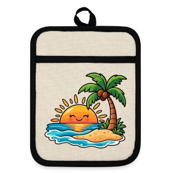 Tropischer Sonnenuntergang mit Palme - Topflappen mit Gummirückseite - Leinen/Schwarz  - Vorne