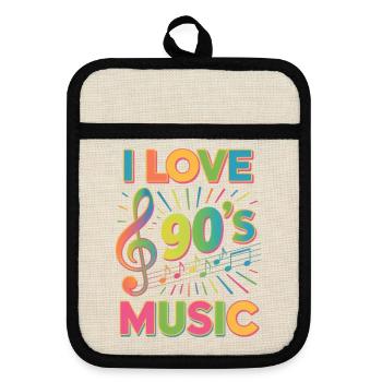 Ich Liebe 90er-Jahre-Musik, Retro-Neunziger-Jahre - Topflappen mit Gummirückseite - Leinen/Schwarz  - Vorne