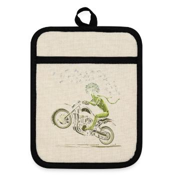 Löwenzahn-Biker Vintage-Motorrad und Samen im Wind - Topflappen mit Gummirückseite - Leinen/Schwarz  - Vorne
