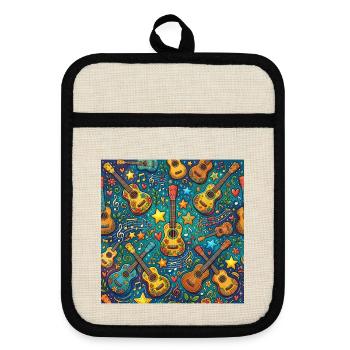 Psychedelische Gitarre Im 60er Hippie Stil - Topflappen mit Gummirückseite - Leinen/Schwarz  - Vorne