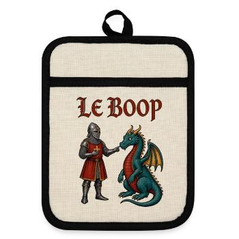 Le Boop – Ritter boopt Drachen | Mittelalter Meme - Topflappen mit Gummirückseite - Leinen/Schwarz  - Vorne