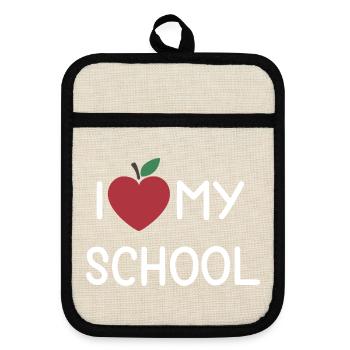 Ich liebe meine Schule - Topflappen mit Gummirückseite - Leinen/Schwarz  - Vorne